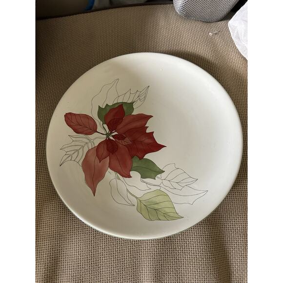 12” Serving Platter Cake Plate Block Bernarda Poinsettia Mary Lou Goertzen Round - Picture 1 of 4